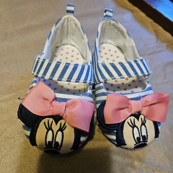 Disney Minnie Mouse Mary Janes Infant Shoes Sz 18-24M Blue Stripes, velcro - Picture 2 of 6